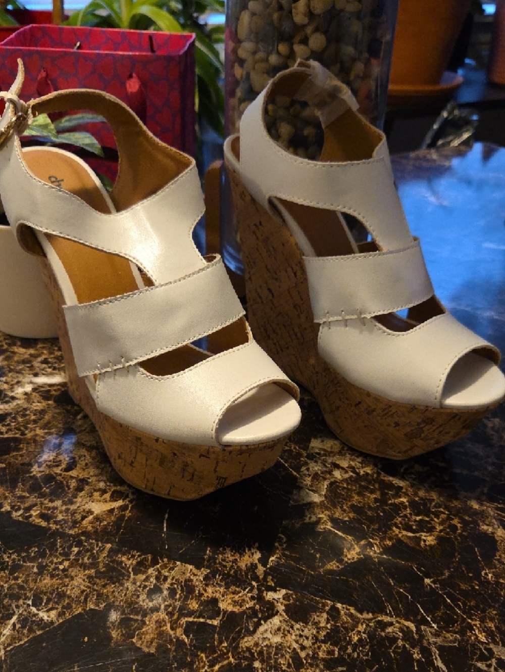 Charlotte Russe White Cork Platform Sandals with Ankle Strap - Picture 7 of 7